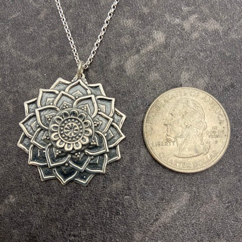 Silver or Gold Lotus Mandala Necklace