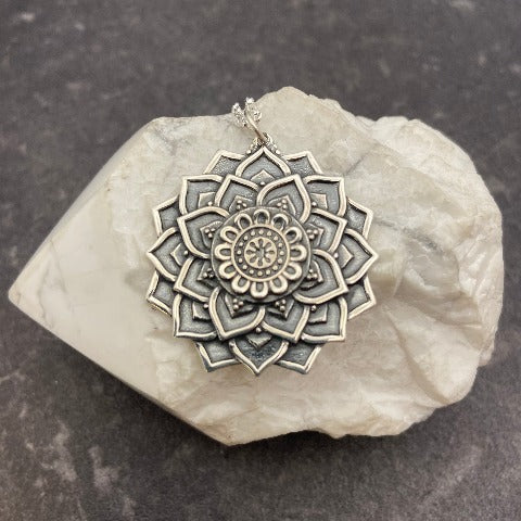 Silver or Gold Lotus Mandala Necklace