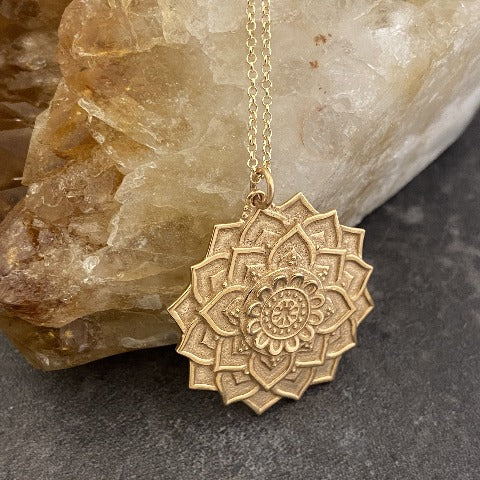 Silver or Gold Lotus Mandala Necklace