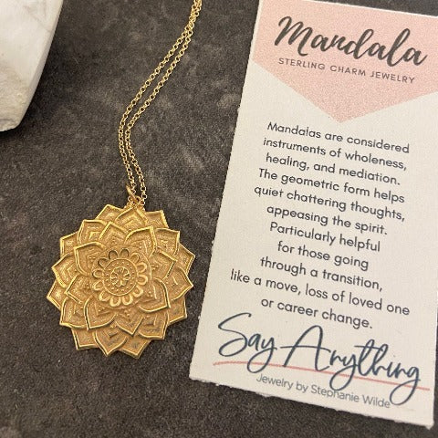 Silver or Gold Lotus Mandala Necklace