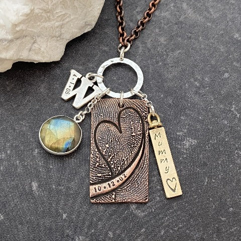Fingerprint, Letter & Crystal Necklace