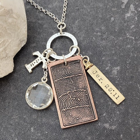 Fingerprint, Letter & Crystal Necklace