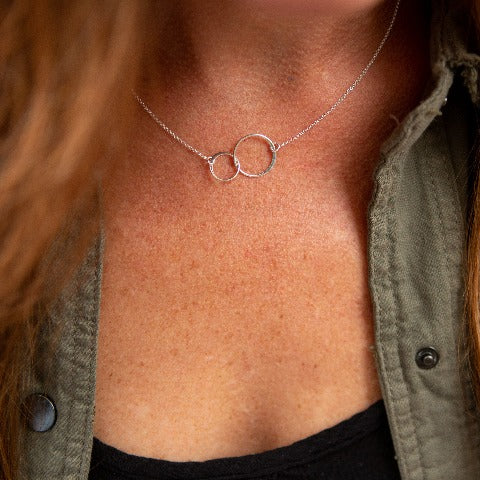 Rose Gold Interlocking Rings on Sterling Chain