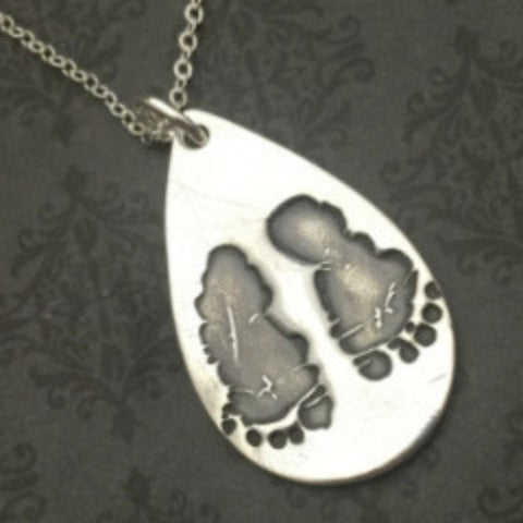 Actual Baby Footprint Teardrop Necklace