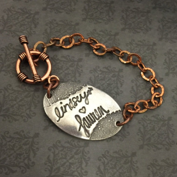 Signature Handwriting and Fingerprint Copper Chain Bracelet