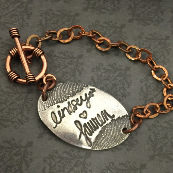 Signature Handwriting and Fingerprint Copper Chain Bracelet