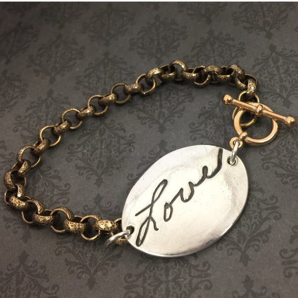 Handwriting and Fingerprint Bracelet with Brass Chain