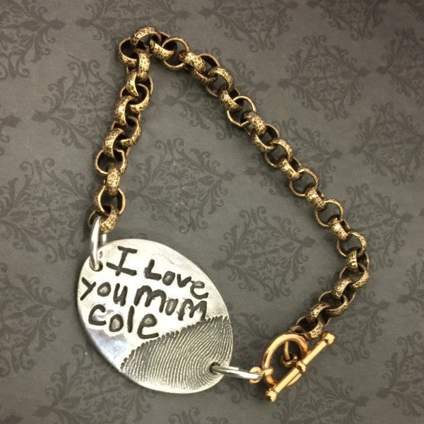 Handwriting and Fingerprint Bracelet with Brass Chain