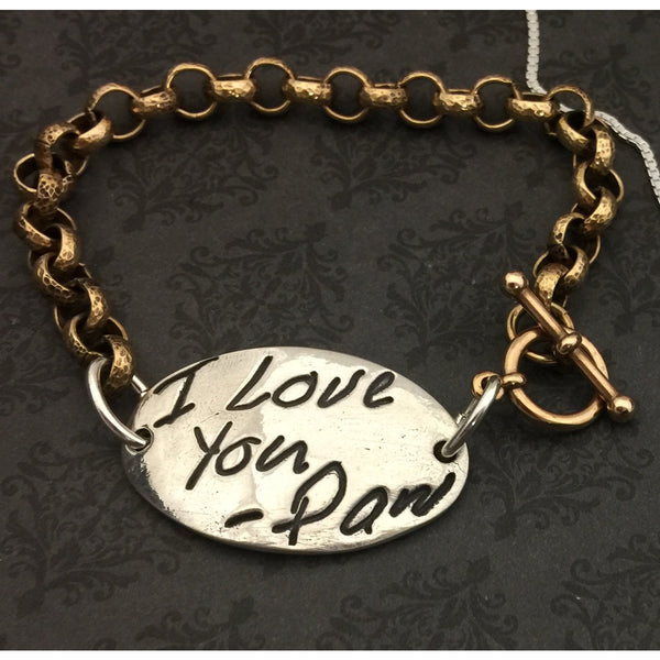 Handwriting and Fingerprint Bracelet with Brass Chain