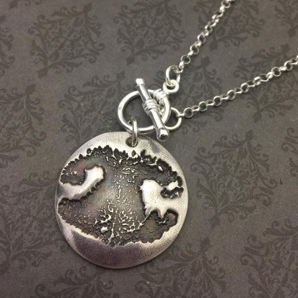 Round Dog Paw or Nose Print Necklace with Toggle clasp - Actual Dog Paw Print or Nose Print