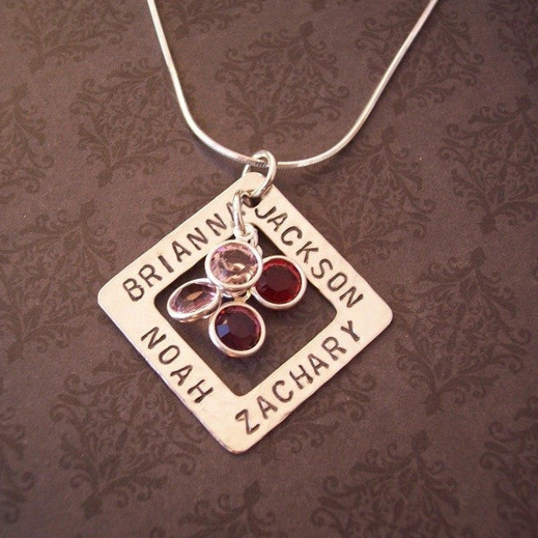 Sterling Silver Square Washer with Birthstones