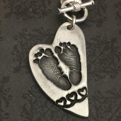 Asymmetrical heart Actual Footprint Necklace