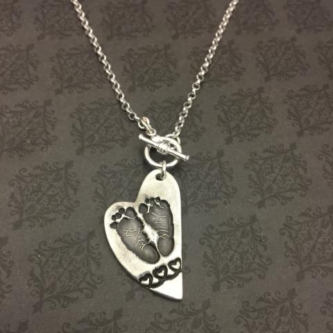 Asymmetrical heart Actual Footprint Necklace