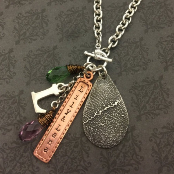 Chain Custom Fingerprint Necklace Teardrop Mother's Fingerprint