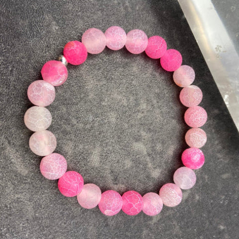 Matte Pink Agate Crystal Stretch Bracelet