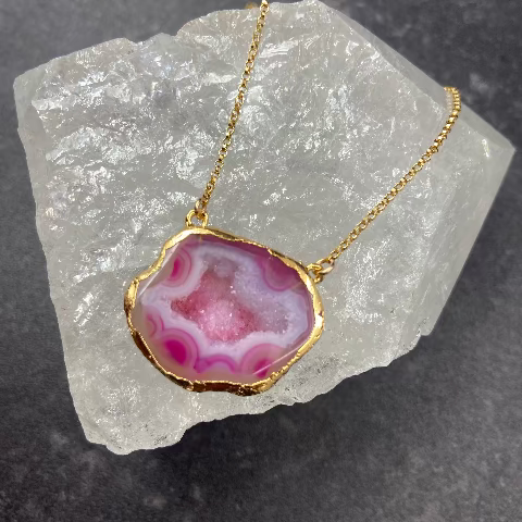 Pink Druzy Agate Necklace