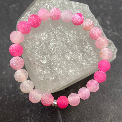 Matte Pink Agate Crystal Stretch Bracelet