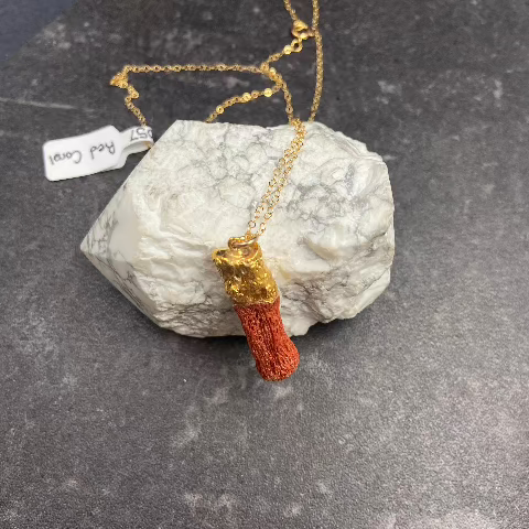 Red Coral Gold Leaf Necklace