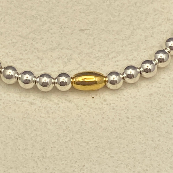 Sterling Silver 4mm Beaded Bracelet with Gold-Filled Accent Beads