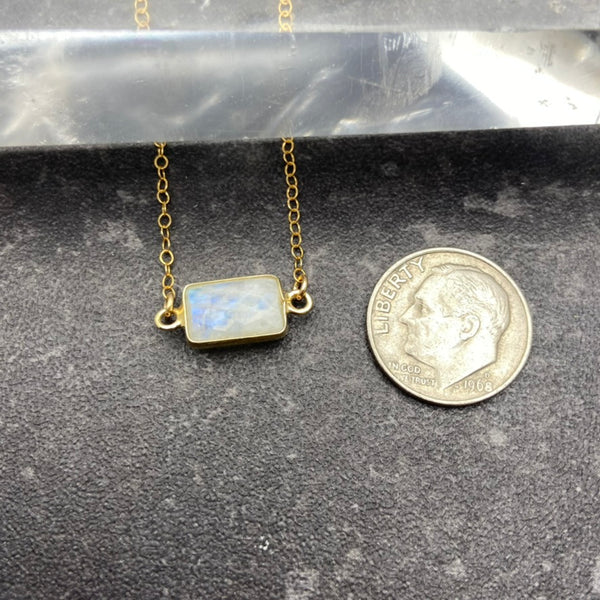 Rainbow Moonstone Rectangle Necklace