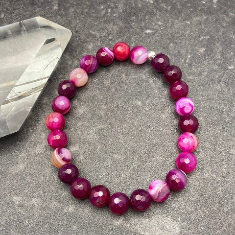 Pink Agate Crystal Stretch Bracelet