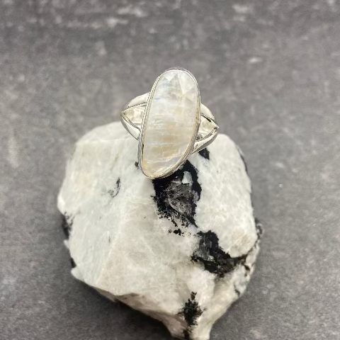 Rainbow Moonstone Rose Cut Ring