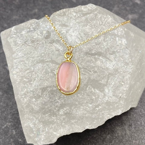 Gold Leaf Pink Peruvian Opal Necklace