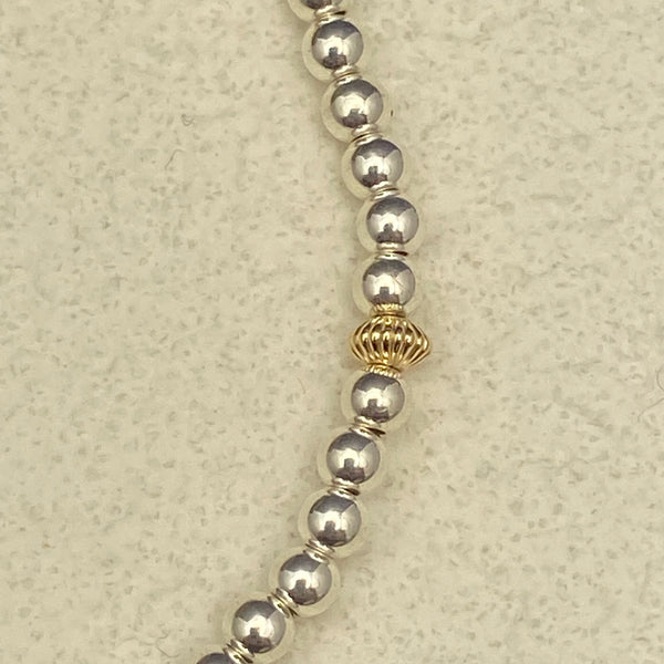 Sterling Silver 3mm Beaded Bracelet with Gold-Filled Starburst Beads