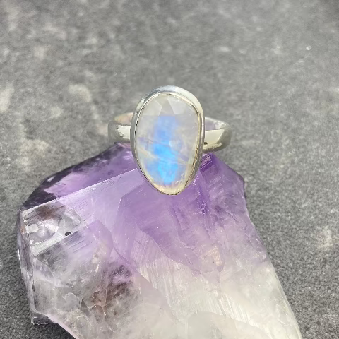 Rainbow Moonstone Rose Cut Ring