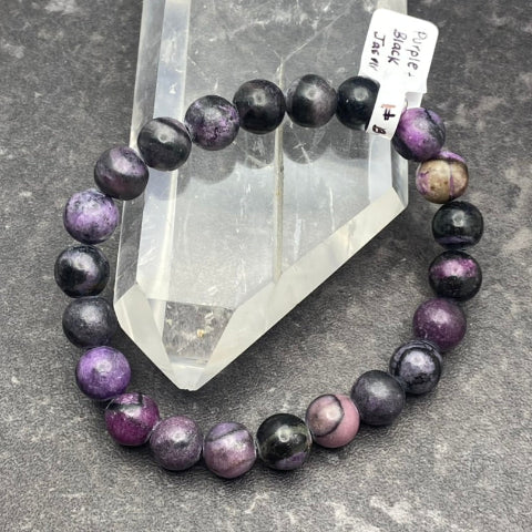 Purple and Black Jasper Crystal Stretch Bracelet