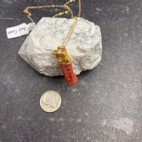 Red Coral Gold Leaf Necklace