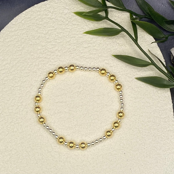 Sterling Silver 3mm Beaded Bracelet with 5mm Gold-Filled Accent Beads