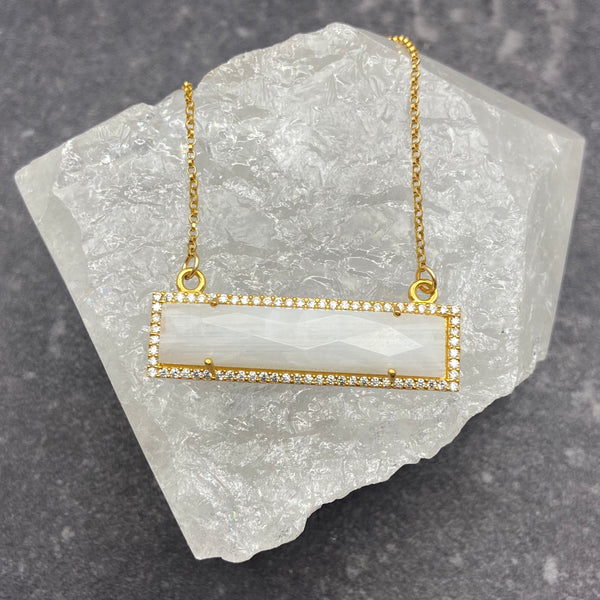 Rainbow Moonstone Rectangle Necklace