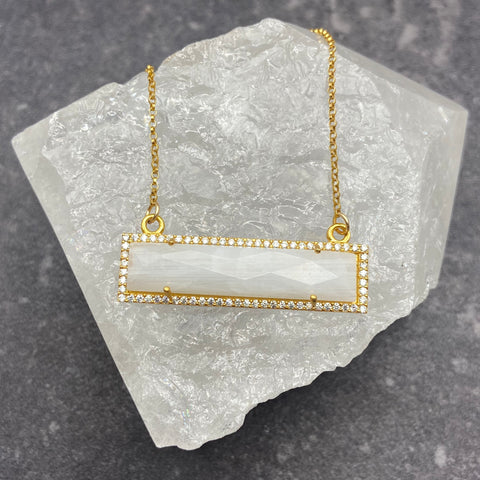 Rainbow Moonstone Rectangle Necklace