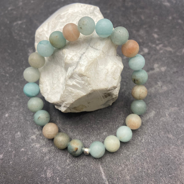 Matte Green Moss Agate Stretch Bracelet