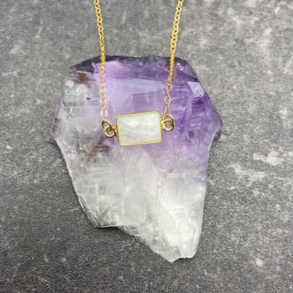 Rainbow Moonstone Rectangle Necklace