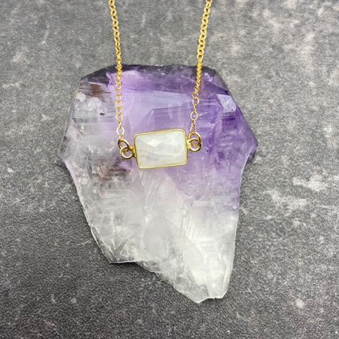 Rainbow Moonstone Rectangle Necklace