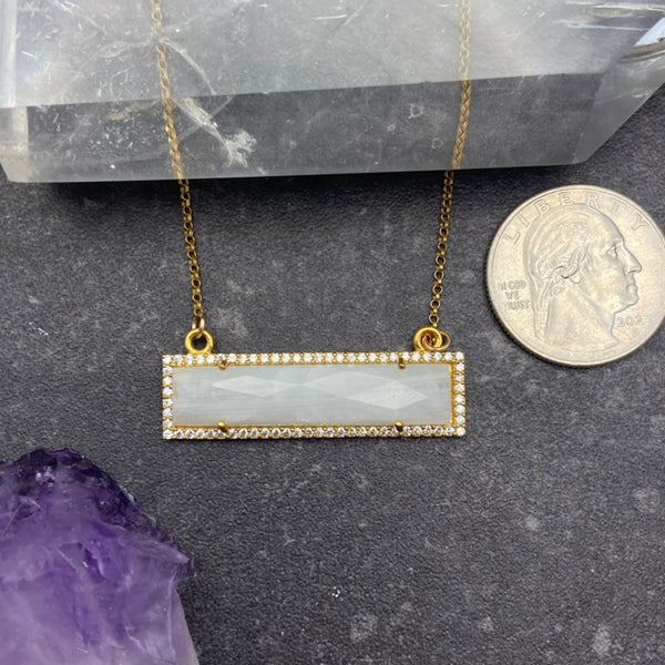 Rainbow Moonstone Rectangle Necklace