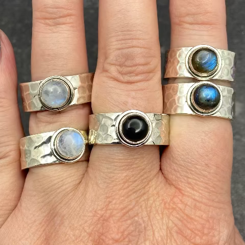 Hammered Ring with Gemstone