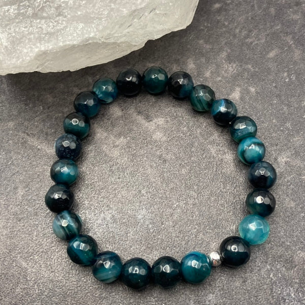 Teal Agate Crystal Stretch Bracelet
