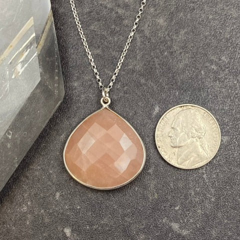 Peach Moonstone Rounded Teardrop Necklace