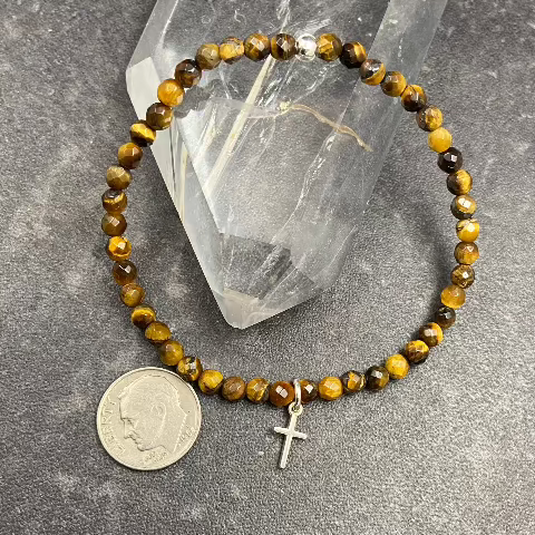 Tigers Eye Crystal Stretch Bracelet with Cross Charm