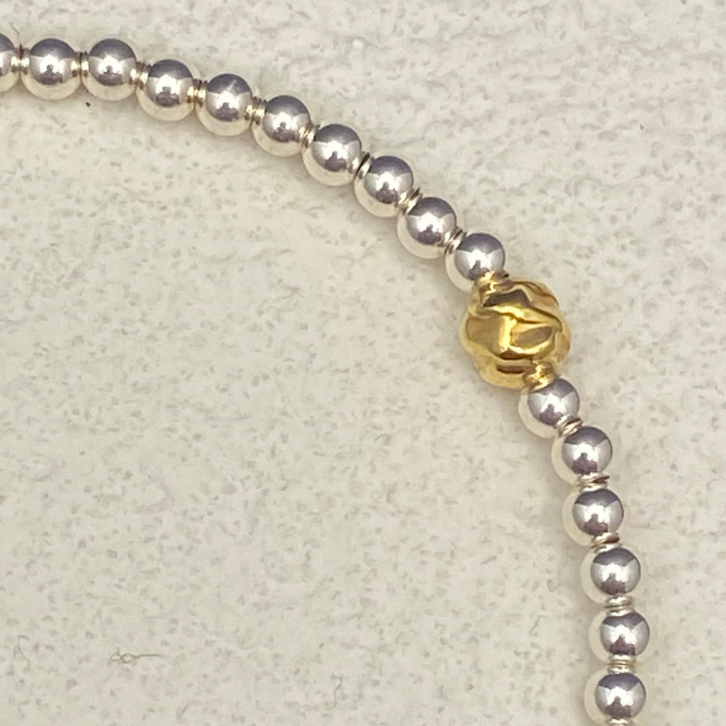 Sterling Silver 3mm Beaded Bracelet + 3 Gold-Filled Accent Beads