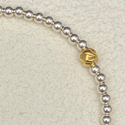 Sterling Silver 3mm Beaded Bracelet + 3 Gold-Filled Accent Beads