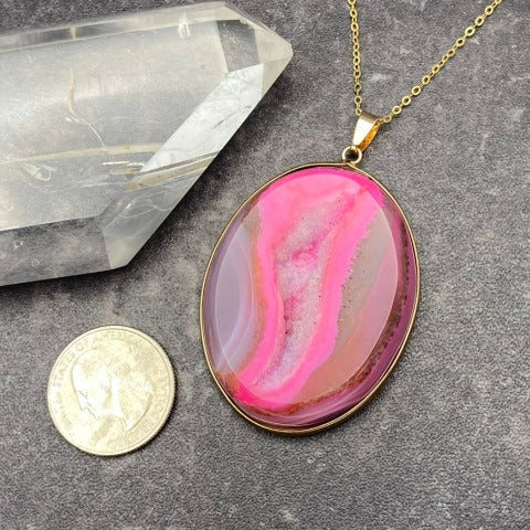XL Pink Druzy Agate Necklace