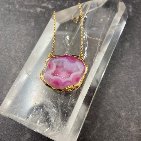 Pink Druzy Agate Necklace