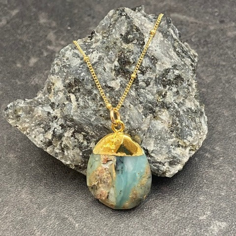 Gold Leaf Blue Peruvian Opal Necklace