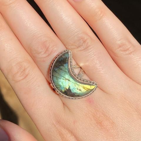 Labradorite Crescent Moon Ring