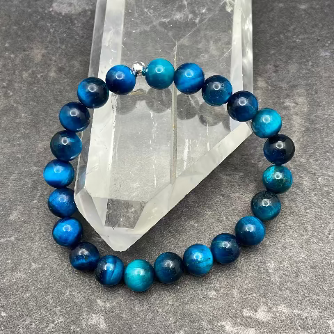 Teal Tigers Eye Crystal Stretch Bracelet