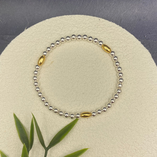 Sterling Silver 4mm Beaded Bracelet with Gold-Filled Accent Beads